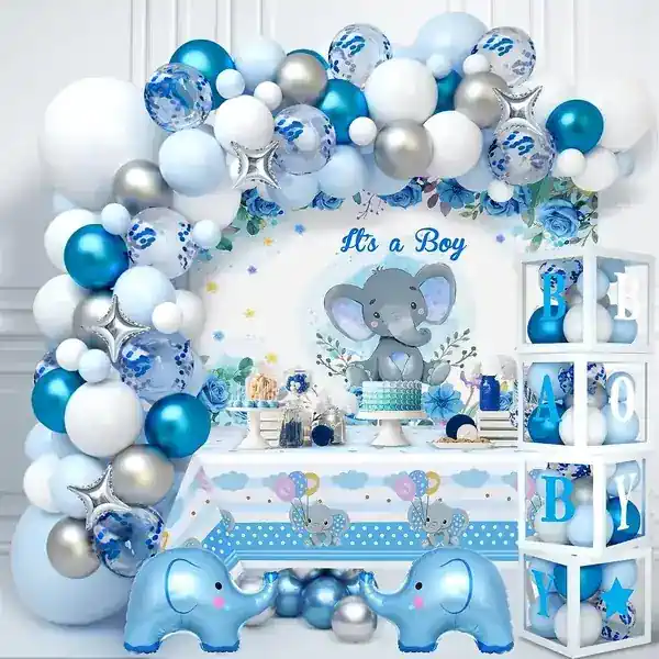 Tiernas Decoraciones de Baby Shower con Elefante Azul