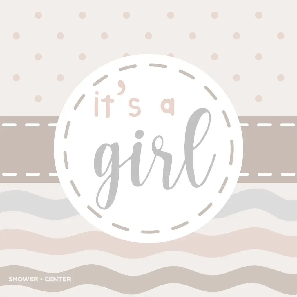 Baby shower invitation with joyful message welcoming a precious baby girl with gentle neutral colors