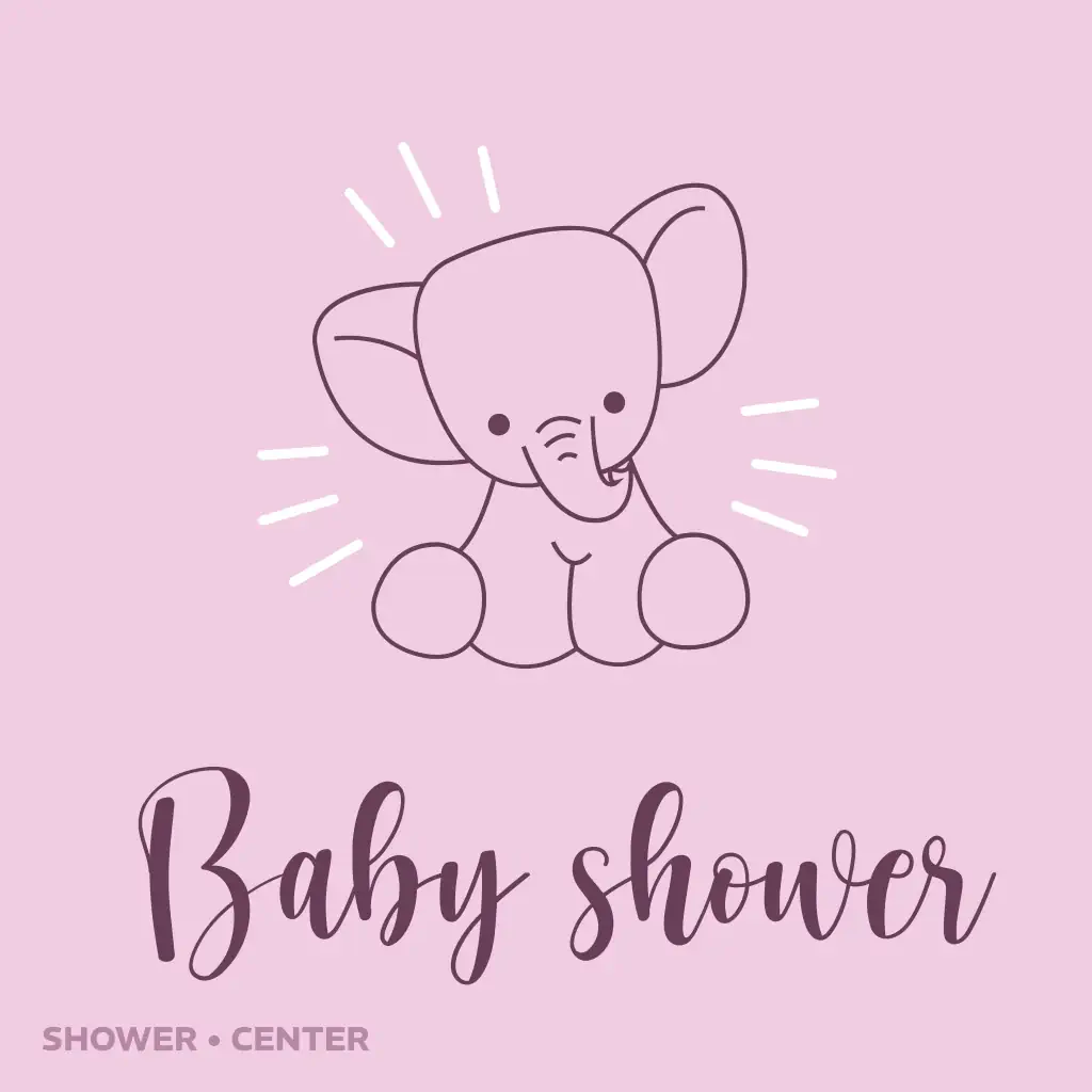Tarjeta de invitación a baby shower con elefante rosa