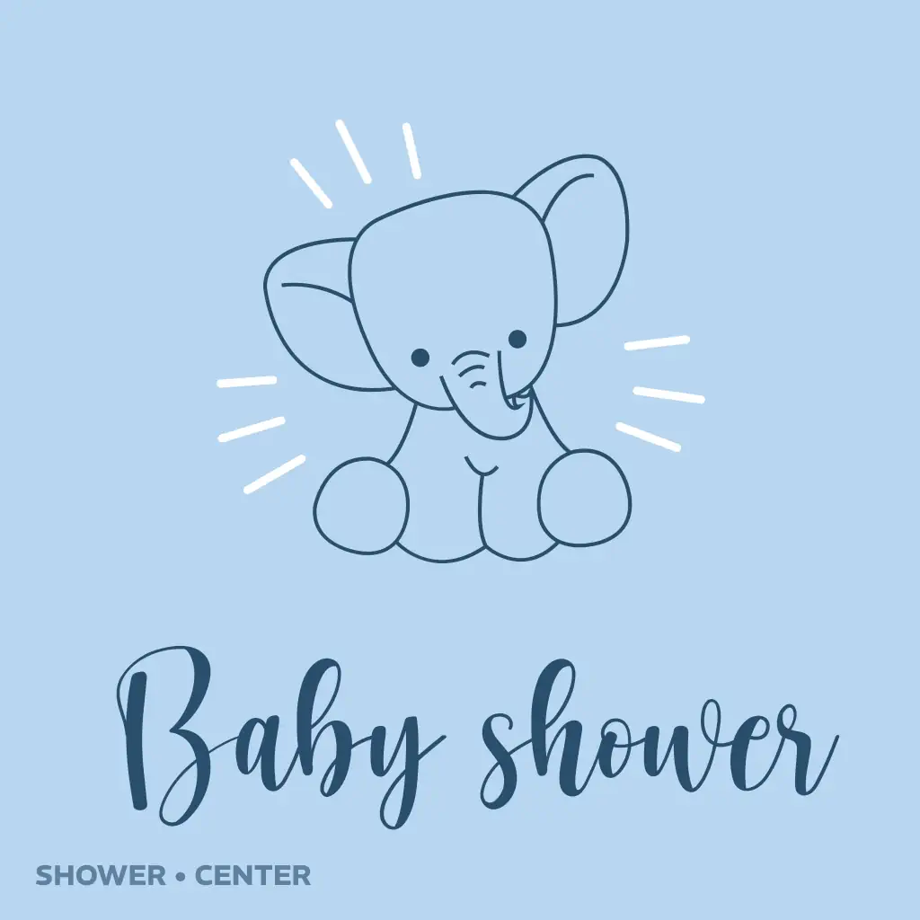 Tarjeta de invitación a baby shower con elefante azul
