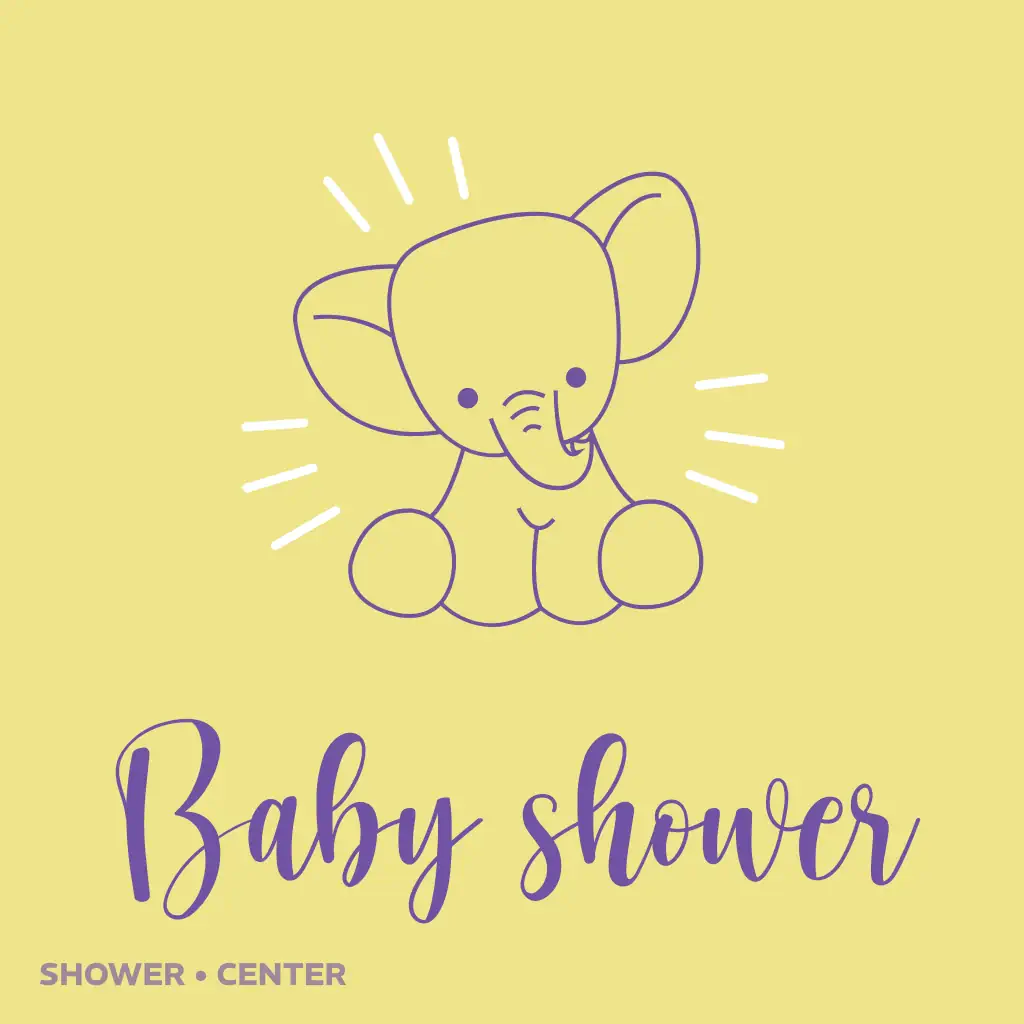 Tarjeta de invitación a baby shower con elefante colorido amarillo