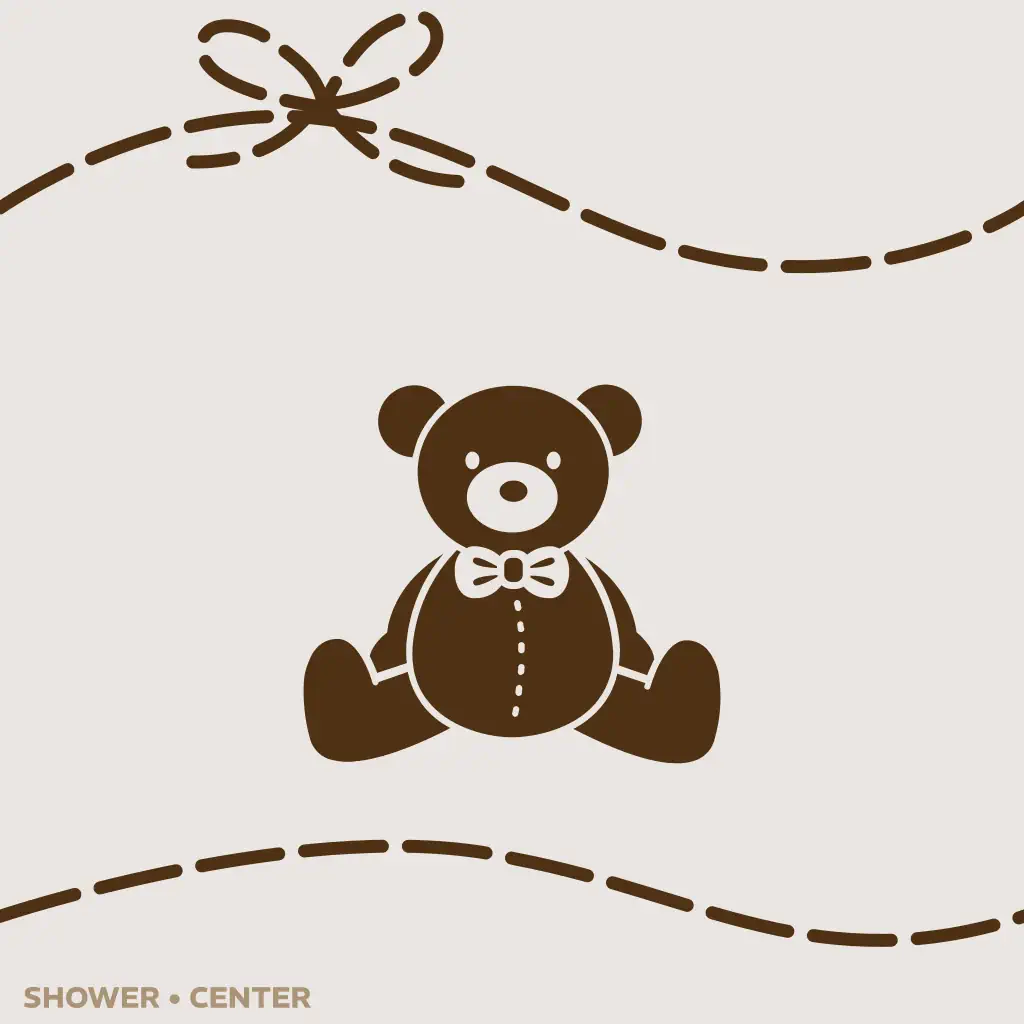 Tarjeta de invitación a baby shower con oso color neutro