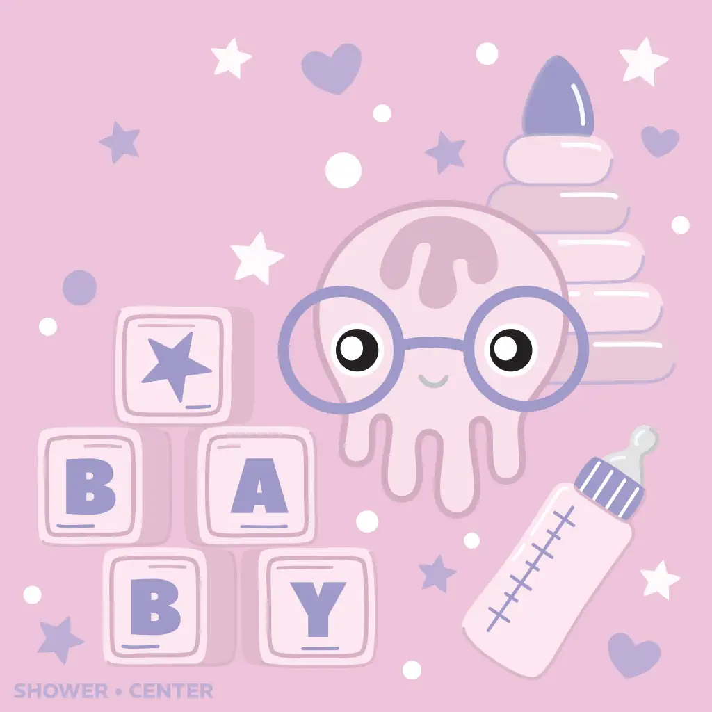 Tarjeta de invitación a baby shower con tierno baby monster, Curiosy, color rosa